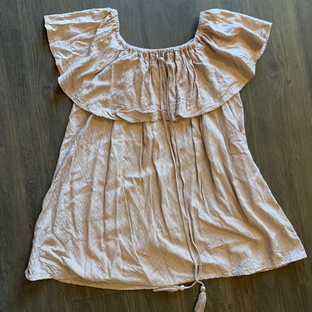 Gathered neck off the shoulder babydoll mini-dress